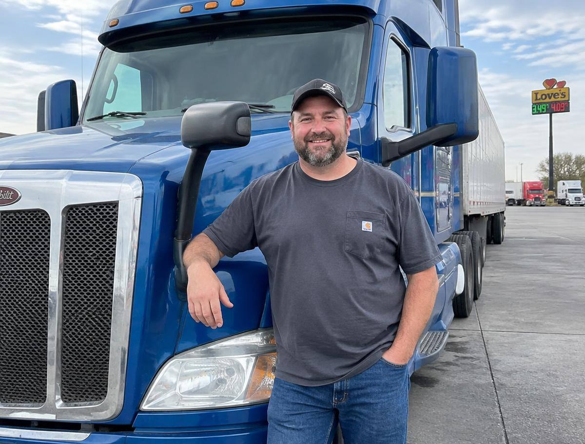Owner-operator standing beside his truck